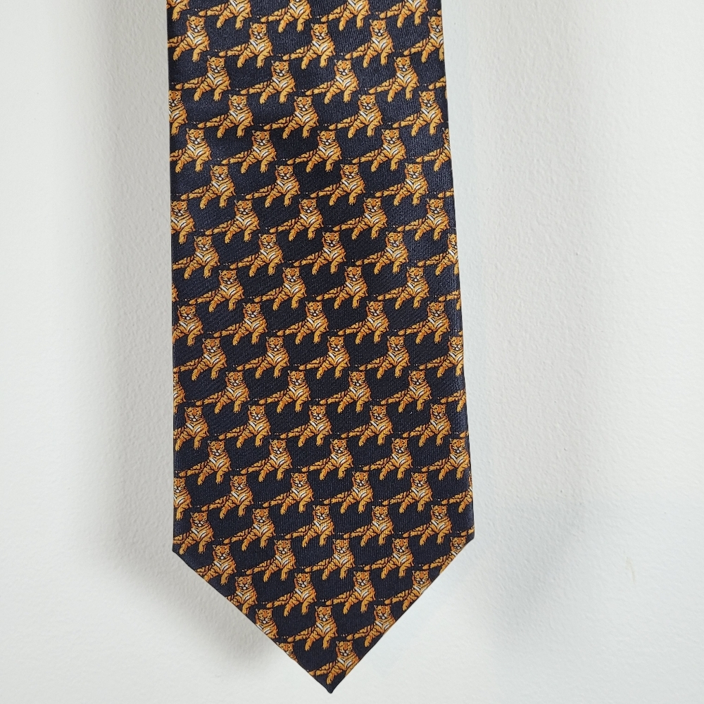 Men's Neck Tie Animal Print Tiger Silk  Black and Gold 4"x58" Museum Artifacts